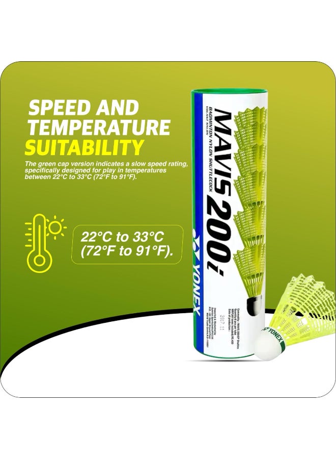 يونيكس مجموعة يونيكس مافيس 200i من كرات الريشة المصنوعة من النايلون، 6 كرات - كرات ريشة صناعية صفراء اللون، تتميز بثبات طيرانها ومتانة حافتها، مناسبة للتدريب واللعب في النوادي - Image 5